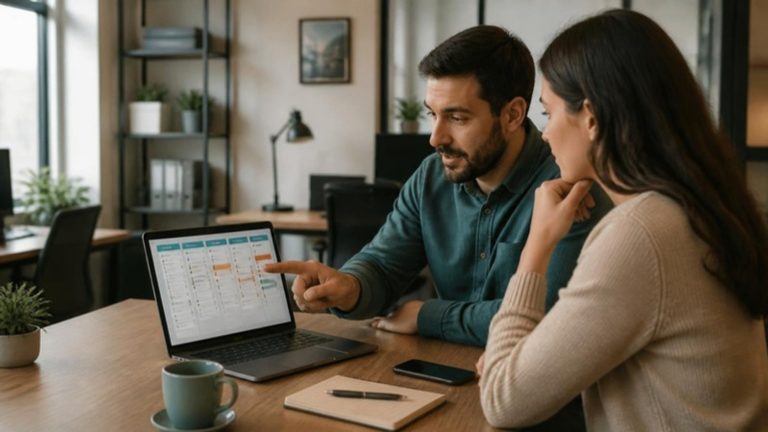 Duas pessoas numa PME a analisar o funil de vendas do Pipedrive num portátil